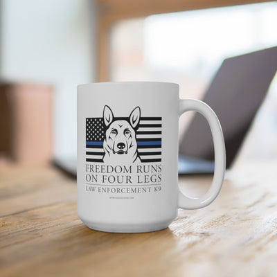 Freedom Runs On Four Legs, 15oz Mug - LEK9 Blue Line