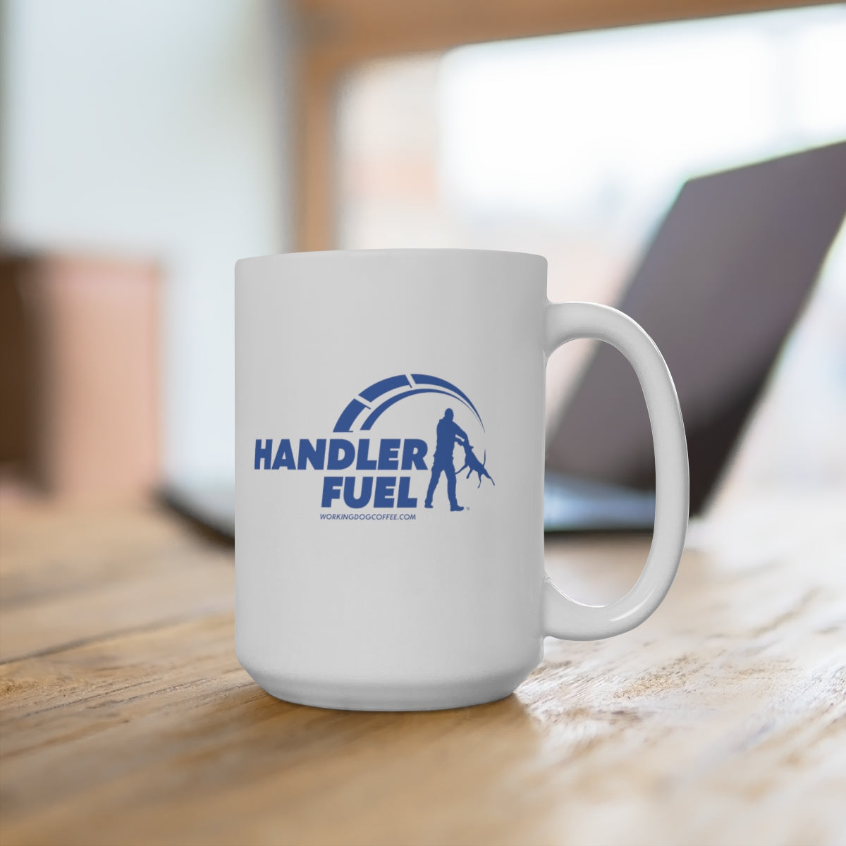 Handler Fuel, Blue on White 15oz Mug