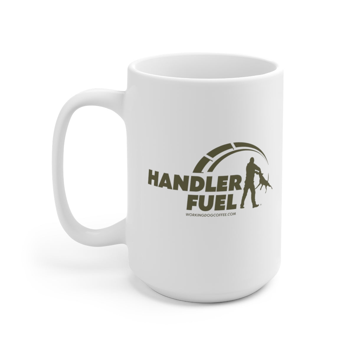 Handler Fuel, Mil Green on White 15oz Mug