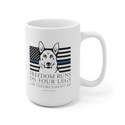 Freedom Runs On Four Legs, 15oz Mug - LEK9 Blue Line