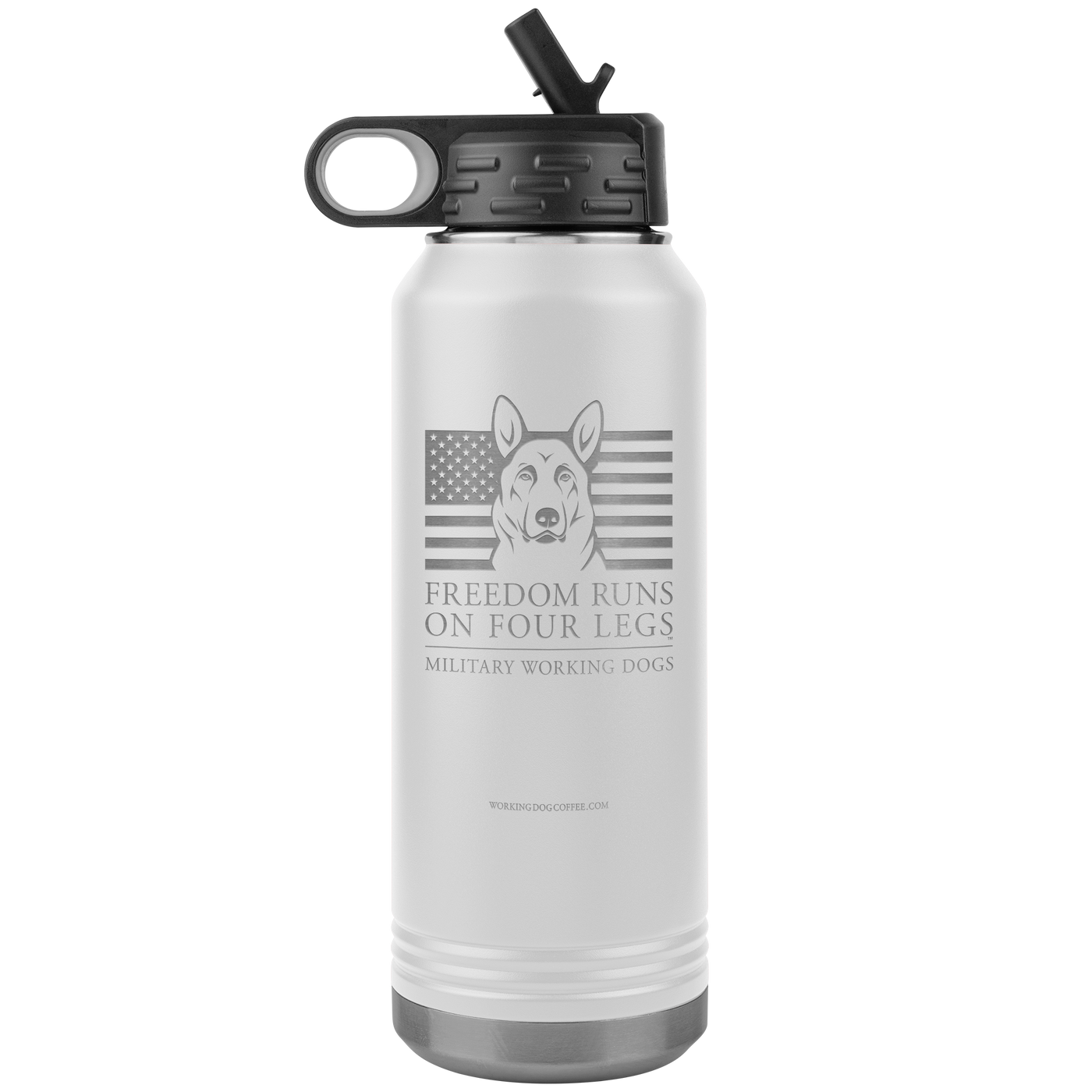 MWD Freedom Runs On Four Legs - 32oz White Stainless Water Bottle
